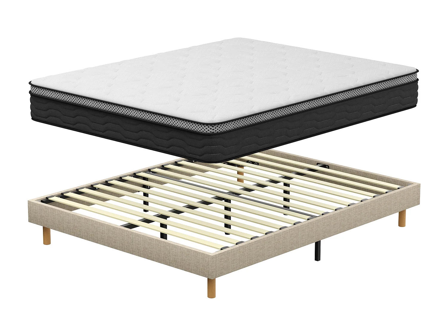 Ensemble Matelas Ressorts 140x190 cm Epaisseur 30 cm + Sommier Déco