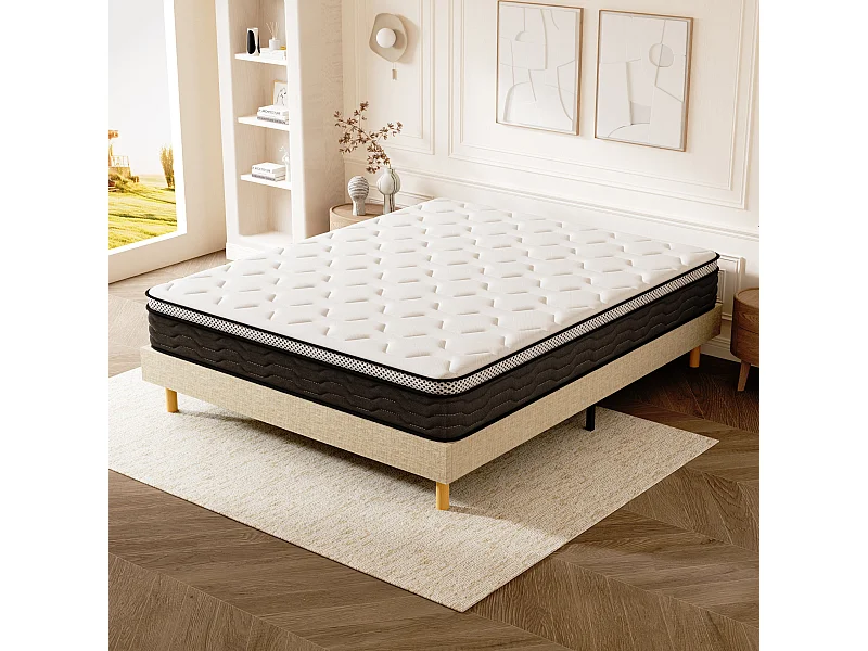 Ensemble Matelas Ressorts 140x190 cm Epaisseur 30 cm + Sommier Déco