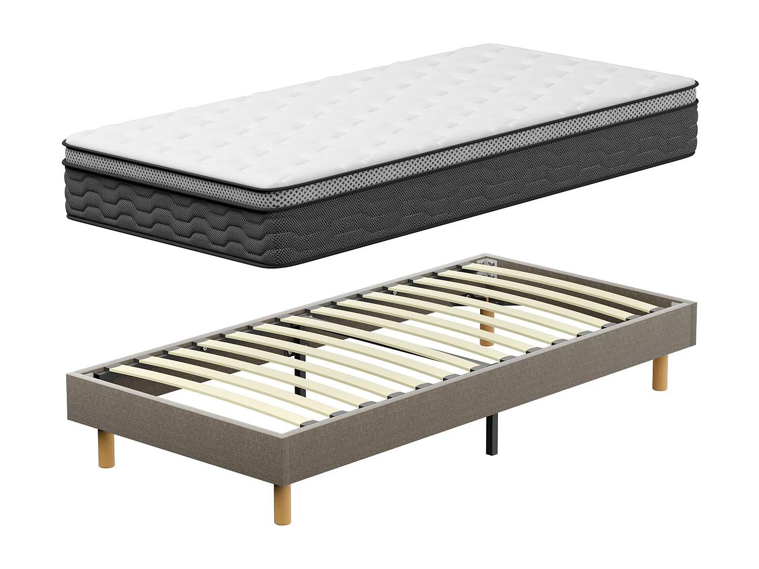 Ensemble Matelas Ressorts 90x190 cm Epaisseur 25 cm + Sommier Déco