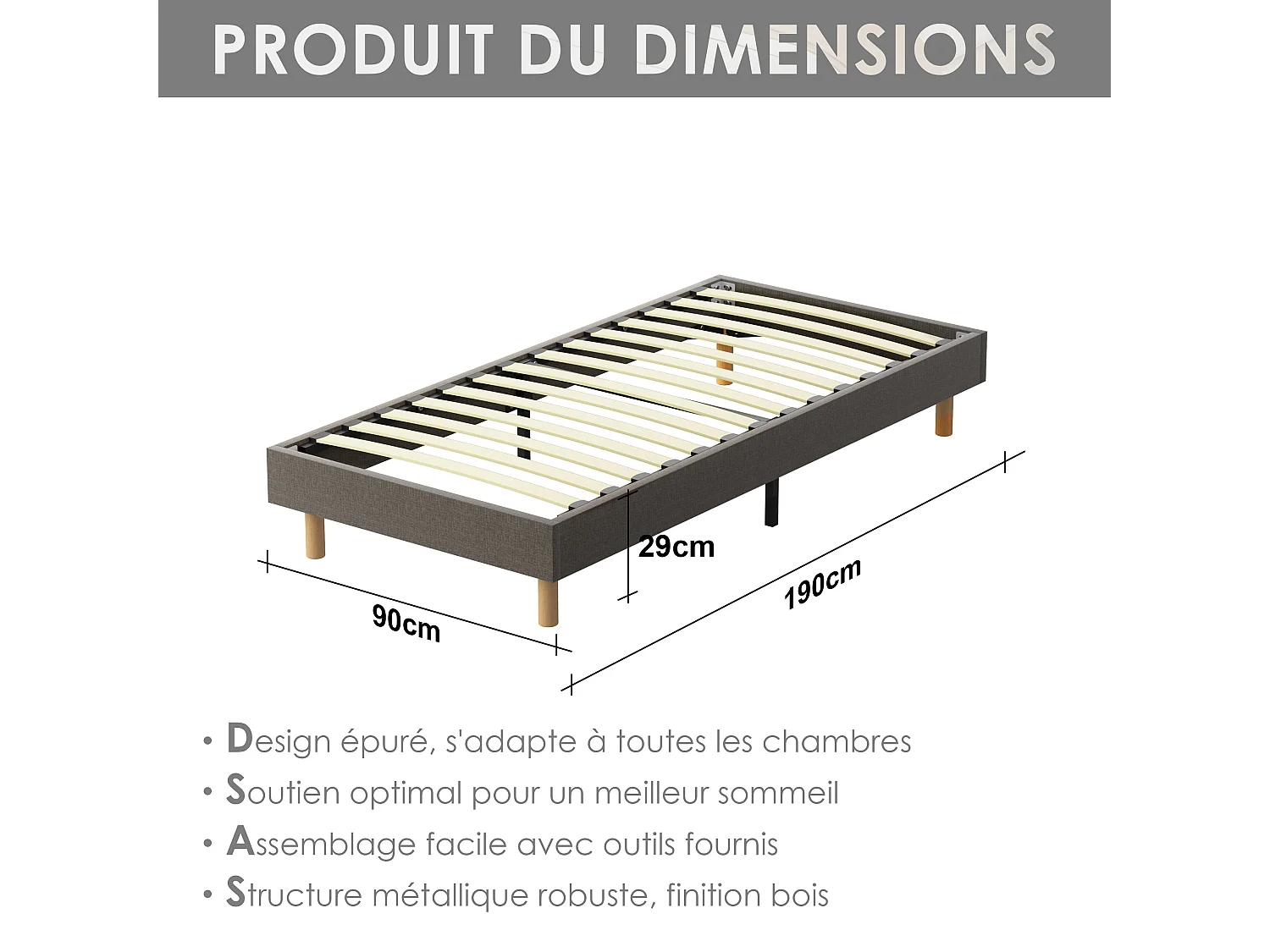Ensemble Matelas Ressorts 90x190 cm Epaisseur 25 cm + Sommier Déco