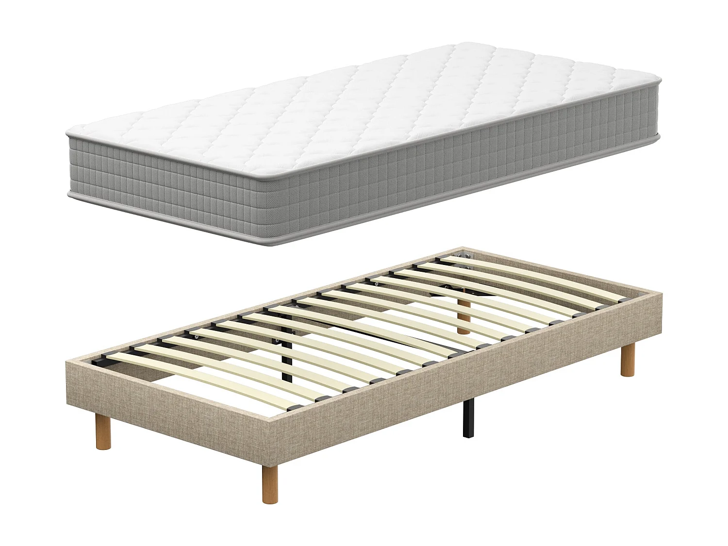 Ensemble Matelas Mousse 90x190 cm Epaisseur 30cm + Sommier Déco