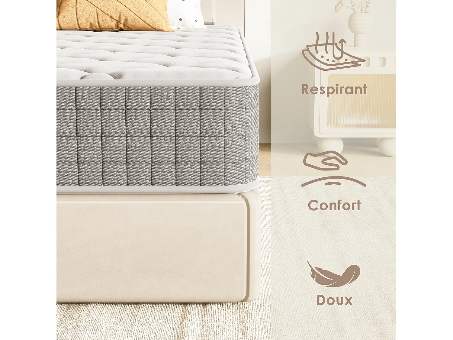 Ensemble Matelas Mousse 90x190 cm Epaisseur 30cm + Sommier Déco