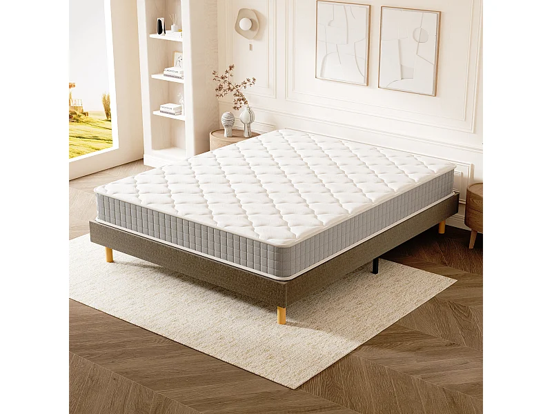 Ensemble Matelas Mousse 160x200 cm Epaisseur 22cm + Sommier Déco