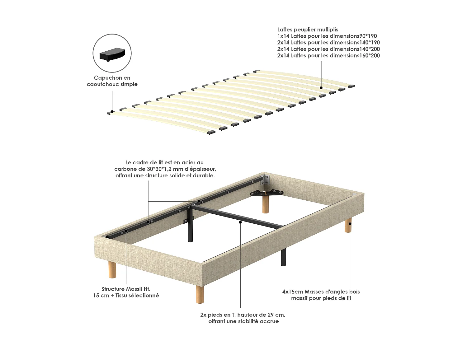 Ensemble Matelas Ressorts 90x190 cm Epaisseur 25 cm + Sommier Déco