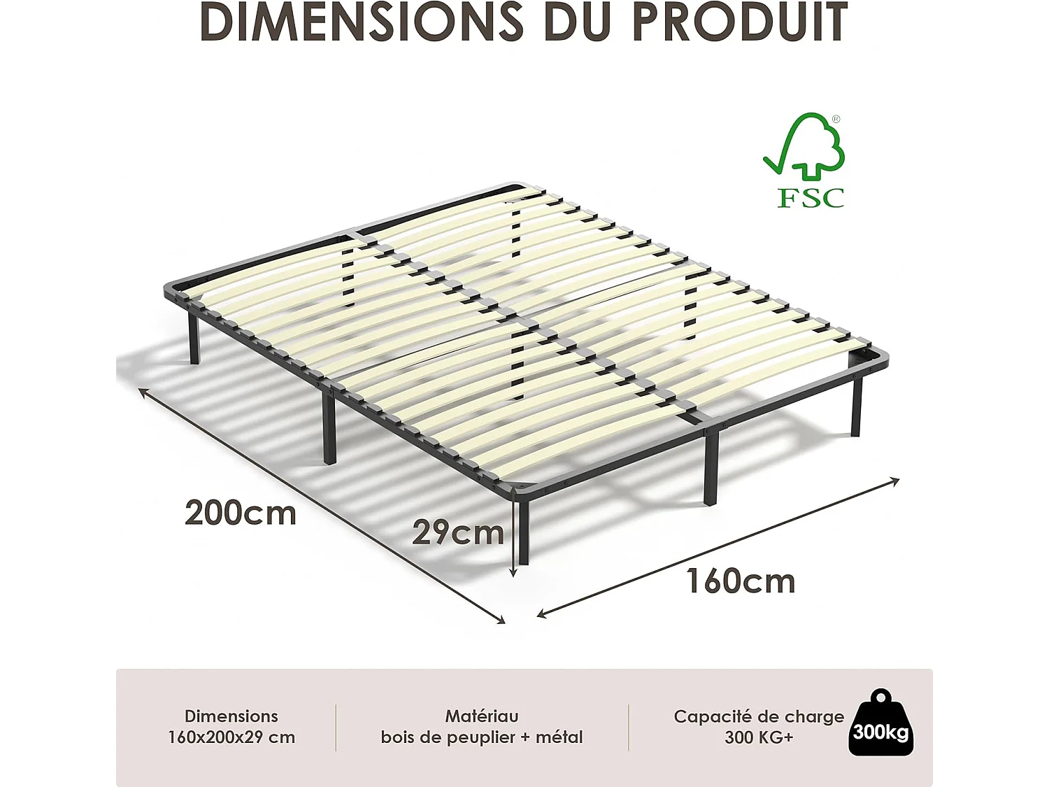 Matelas en 160x200 Mousse, Parfait Soutien,Haute Resilience Ultra Respirante+Sommiers à Lattes avec 9 Pieds pour Adulte (160x200x18cm)
