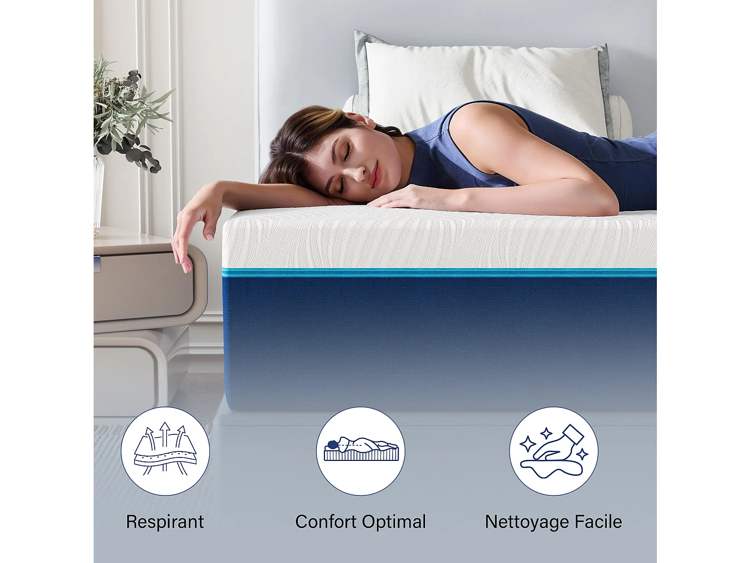 Ensemble Matelas en Mousse+ Lit Sommier Tapissier Déco 160x200cm, Epaisseur du Matelas 20cm