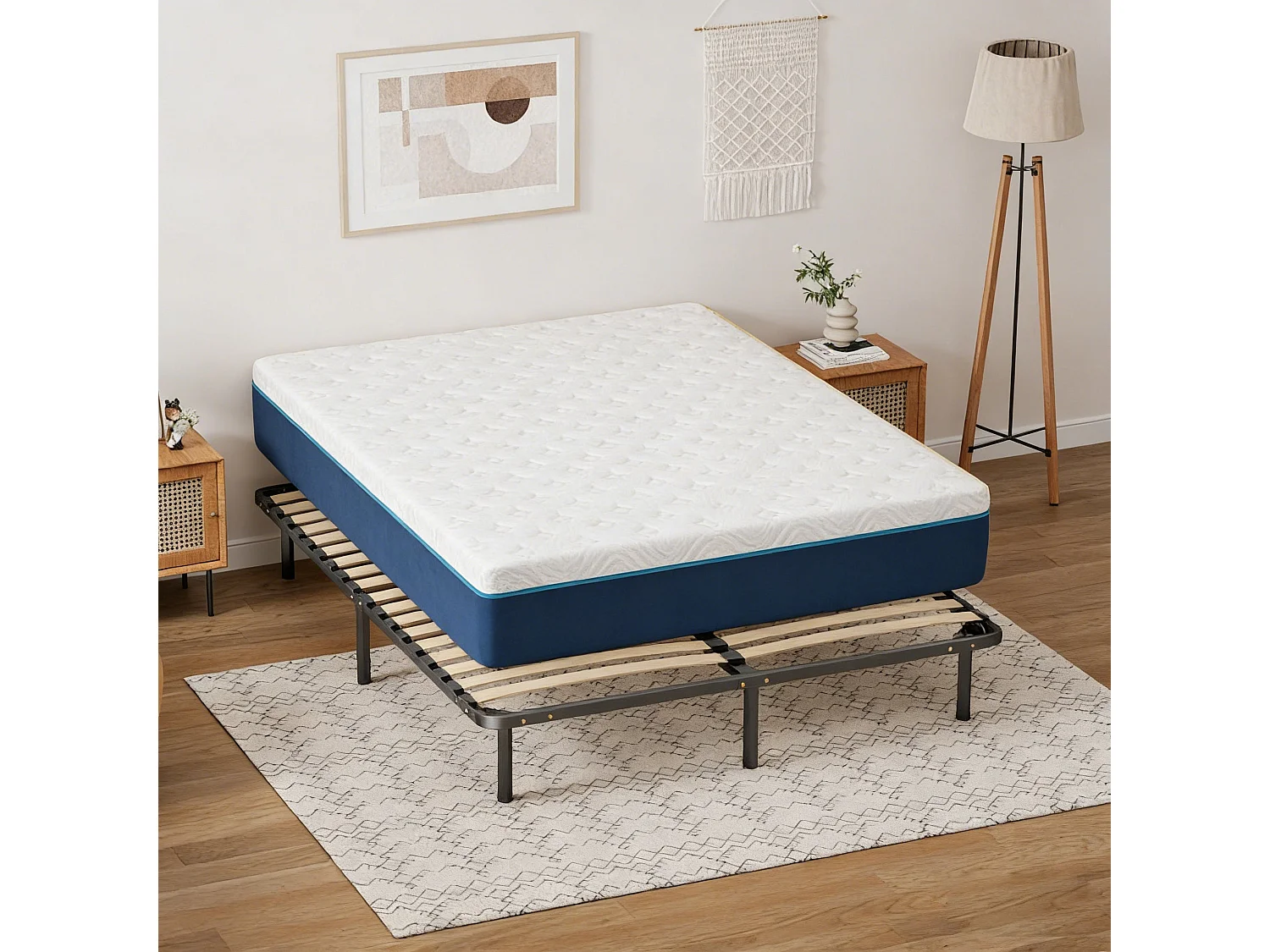 Ensemble Matelas en mousse + Sommier à Lattes 160x200cm, Epaisseur du Matelas 20cm