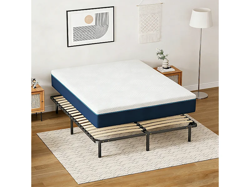 Ensemble Matelas en mousse + Sommier à Lattes 140x190cm, Epaisseur du Matelas 16cm
