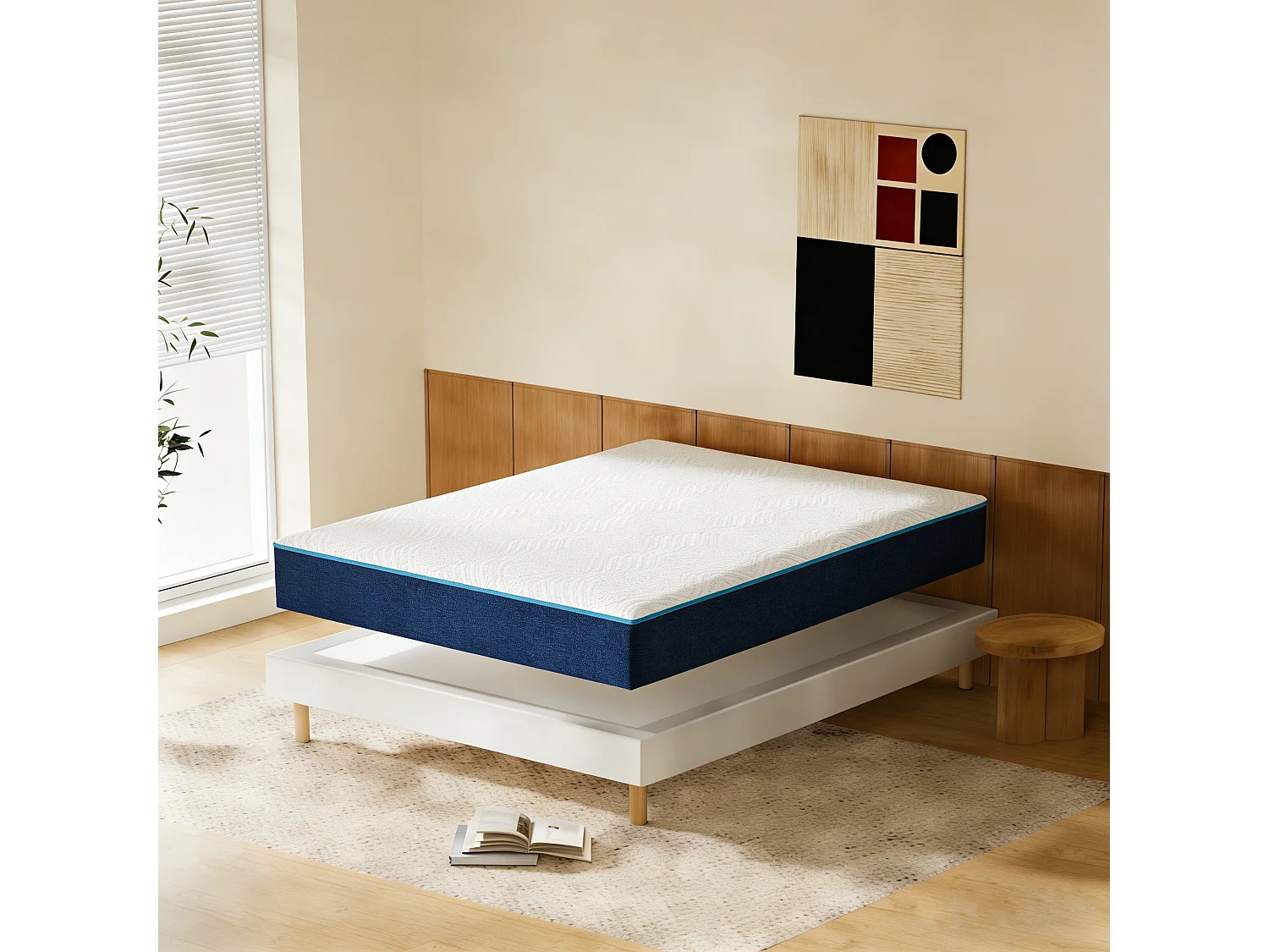 Ensemble Matelas en Mousse+ Lit Sommier Tapissier Déco 140x190cm, Epaisseur du Matelas 20cm