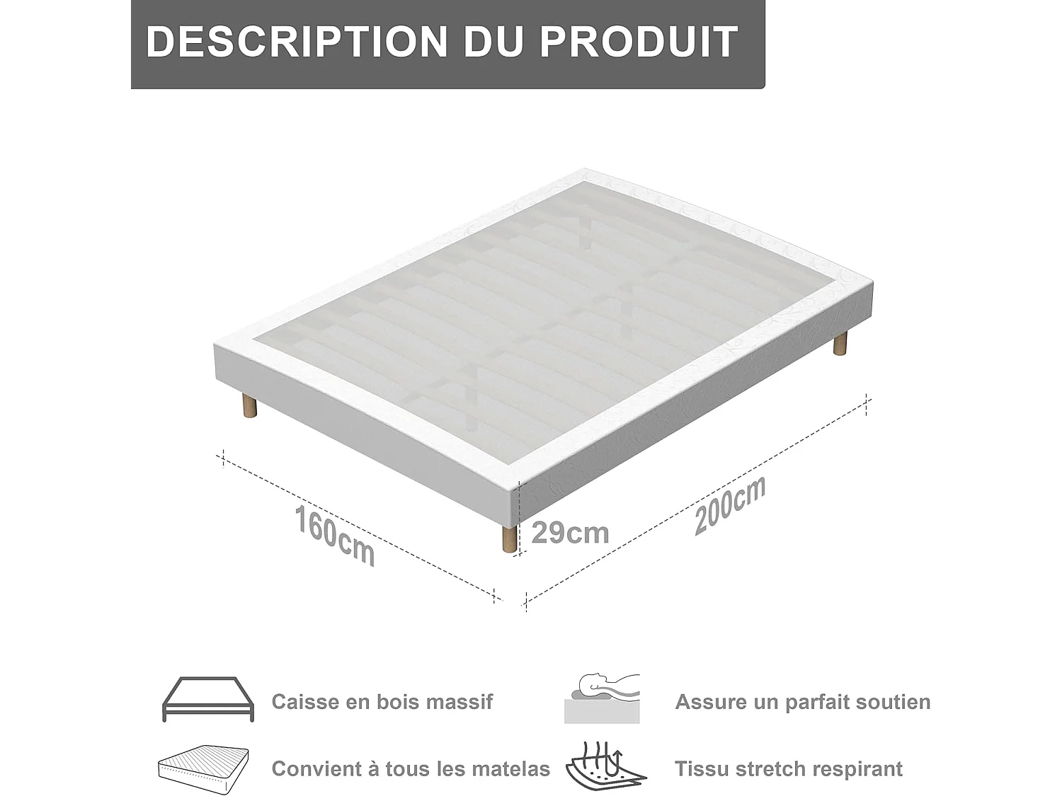 Ensemble Matelas en Mousse+ Lit Sommier Tapissier Déco 140x190cm, Epaisseur du Matelas 20cm