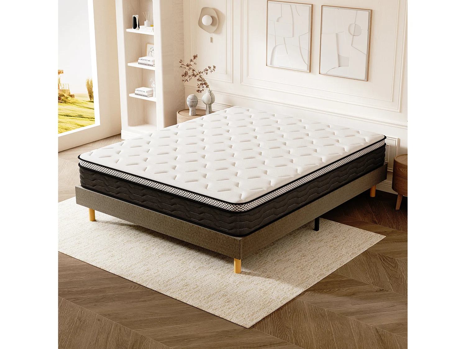 Ensemble Matelas Ressorts 140x190 cm Epaisseur 30 cm + Sommier Déco
