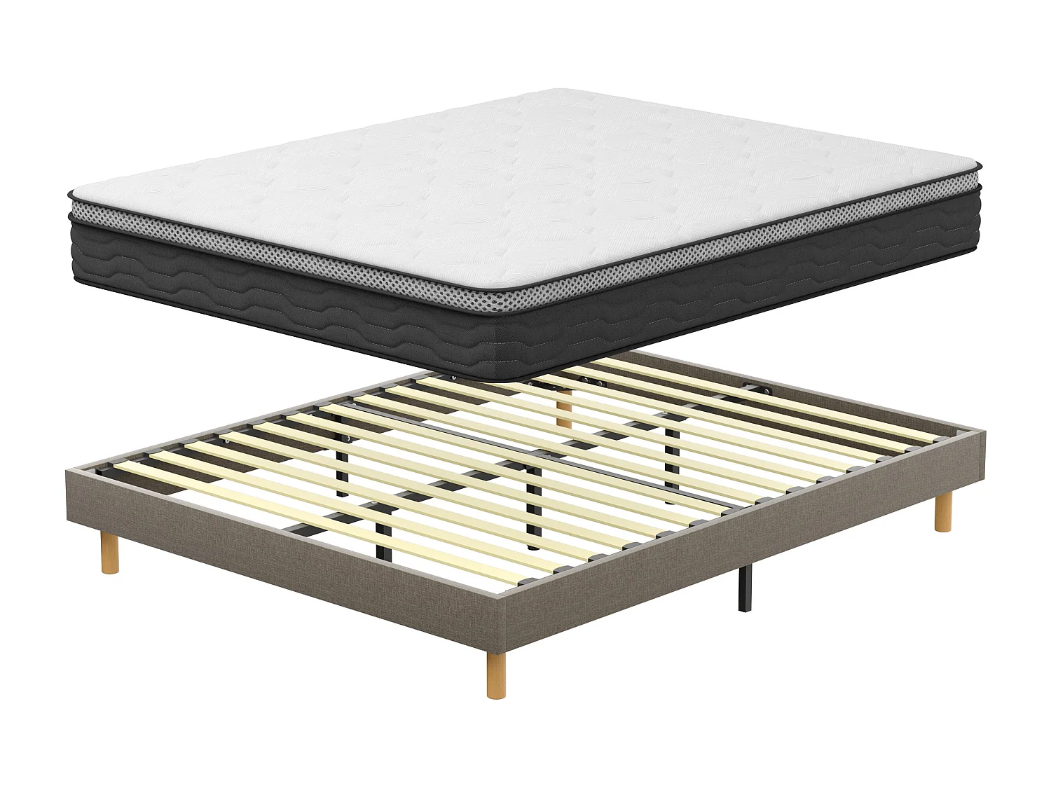 Ensemble Matelas Ressorts 140x190 cm Epaisseur 30 cm + Sommier Déco