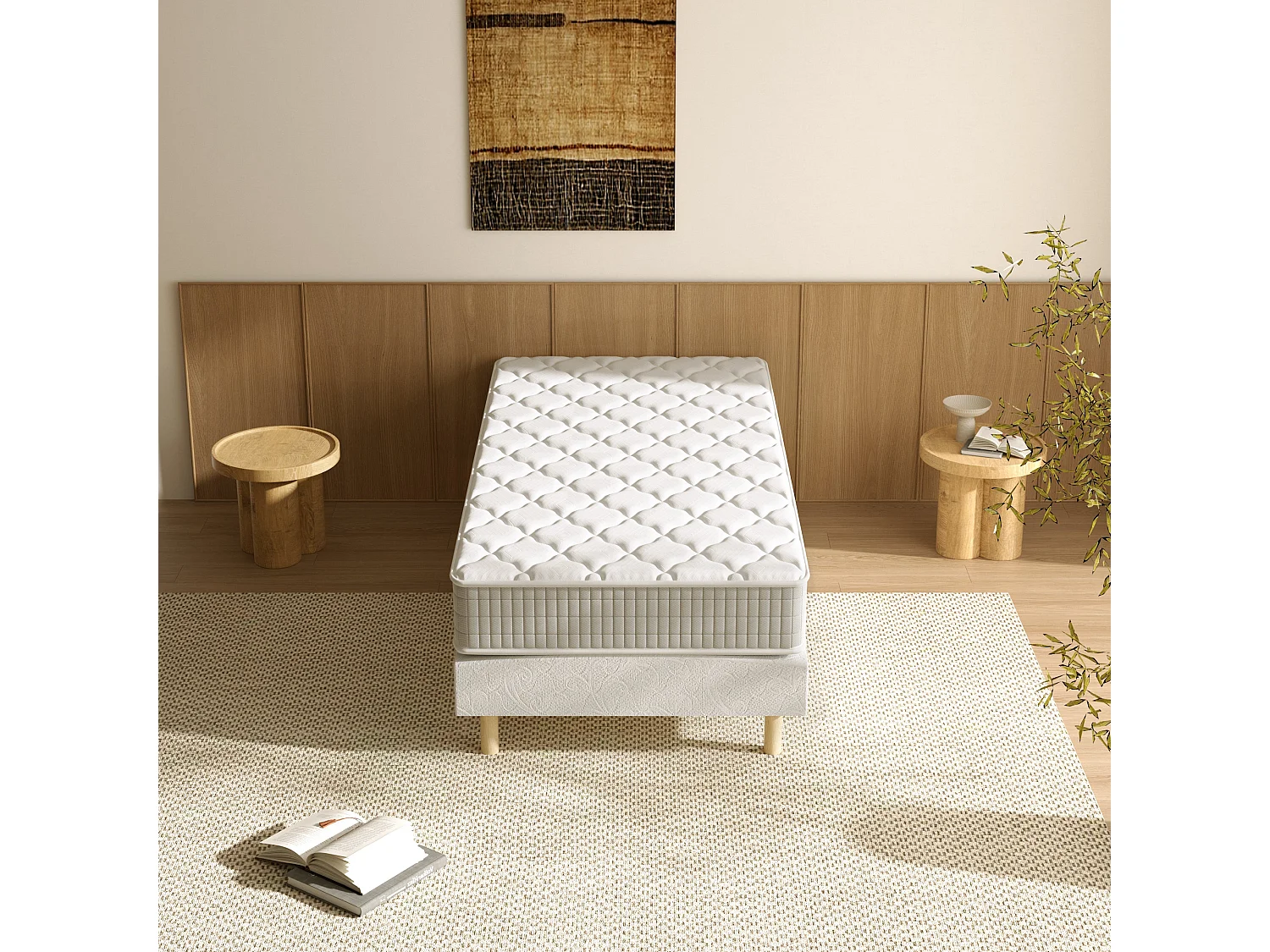 Ensemble Sommier et Matelas 90x190 cm, Lit Une Personne Complet avec Sommier Tapissier (Matelas 90x190x25+Sommier)