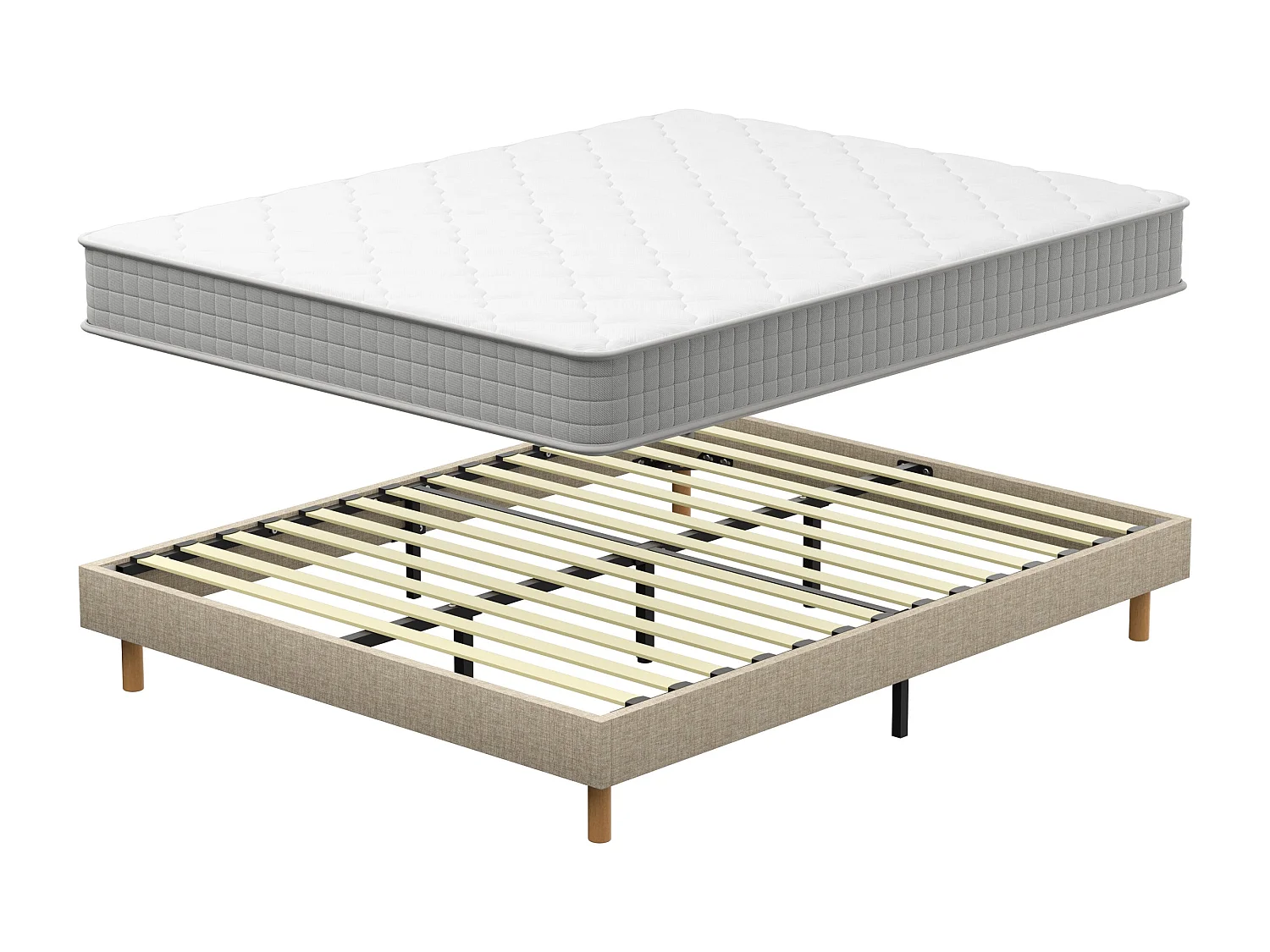 Ensemble Matelas Mousse 160x200 cm Epaisseur 25cm + Sommier Déco
