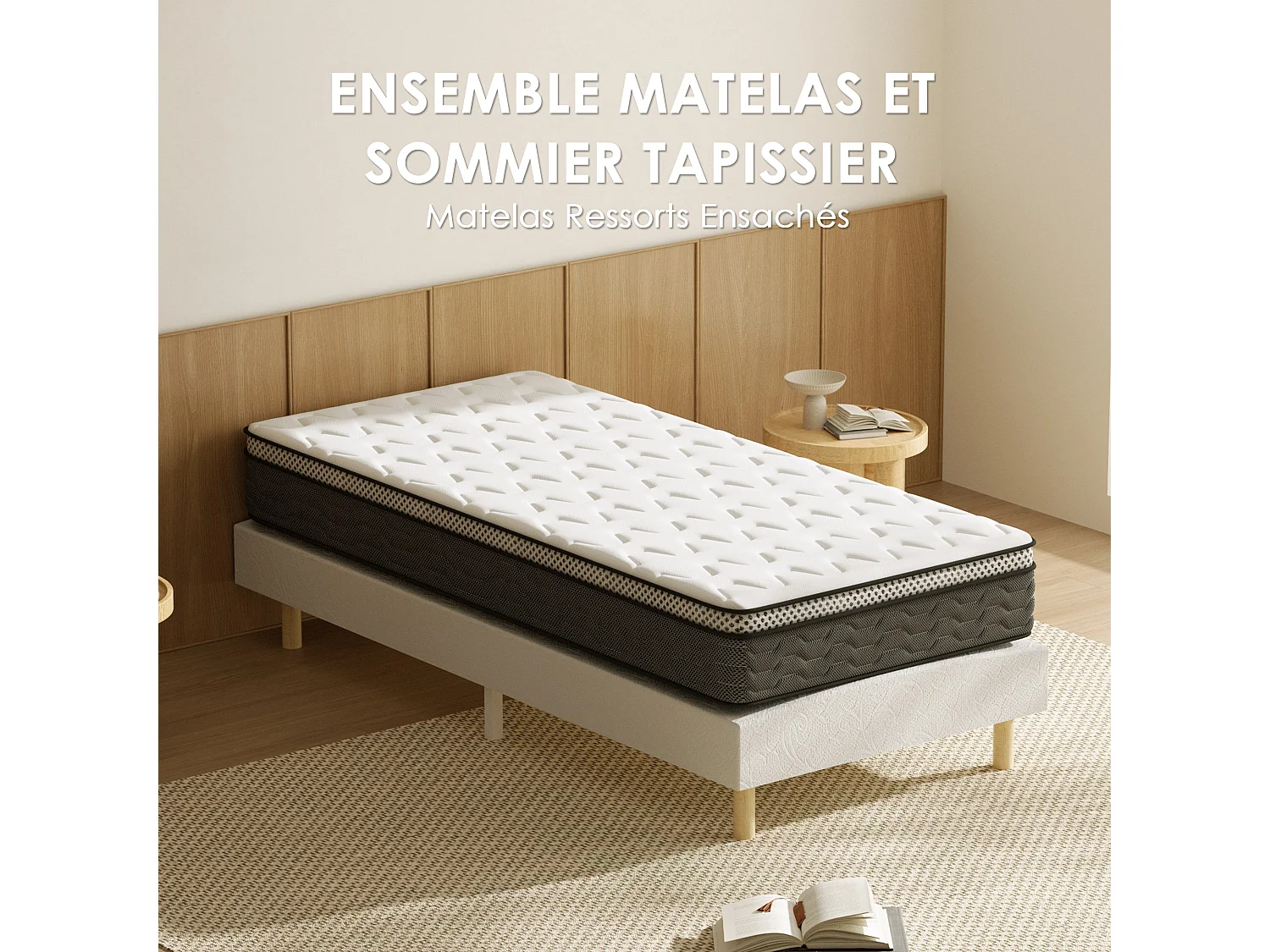 Ensemble matelas + sommier 90x190 cm, épaisseur du matelas 25 cm