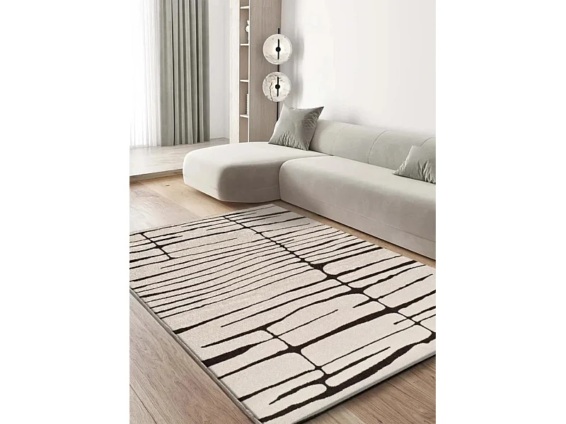 Kurzflorteppich - modern - weiß / schwarz - 160x230 cm - RETRO