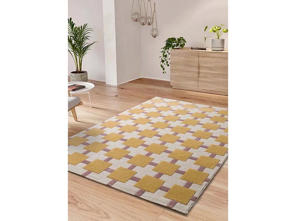 Tapis intérieur - géométrique - moutarde / rose - 120 x 170 cm - FLASHY