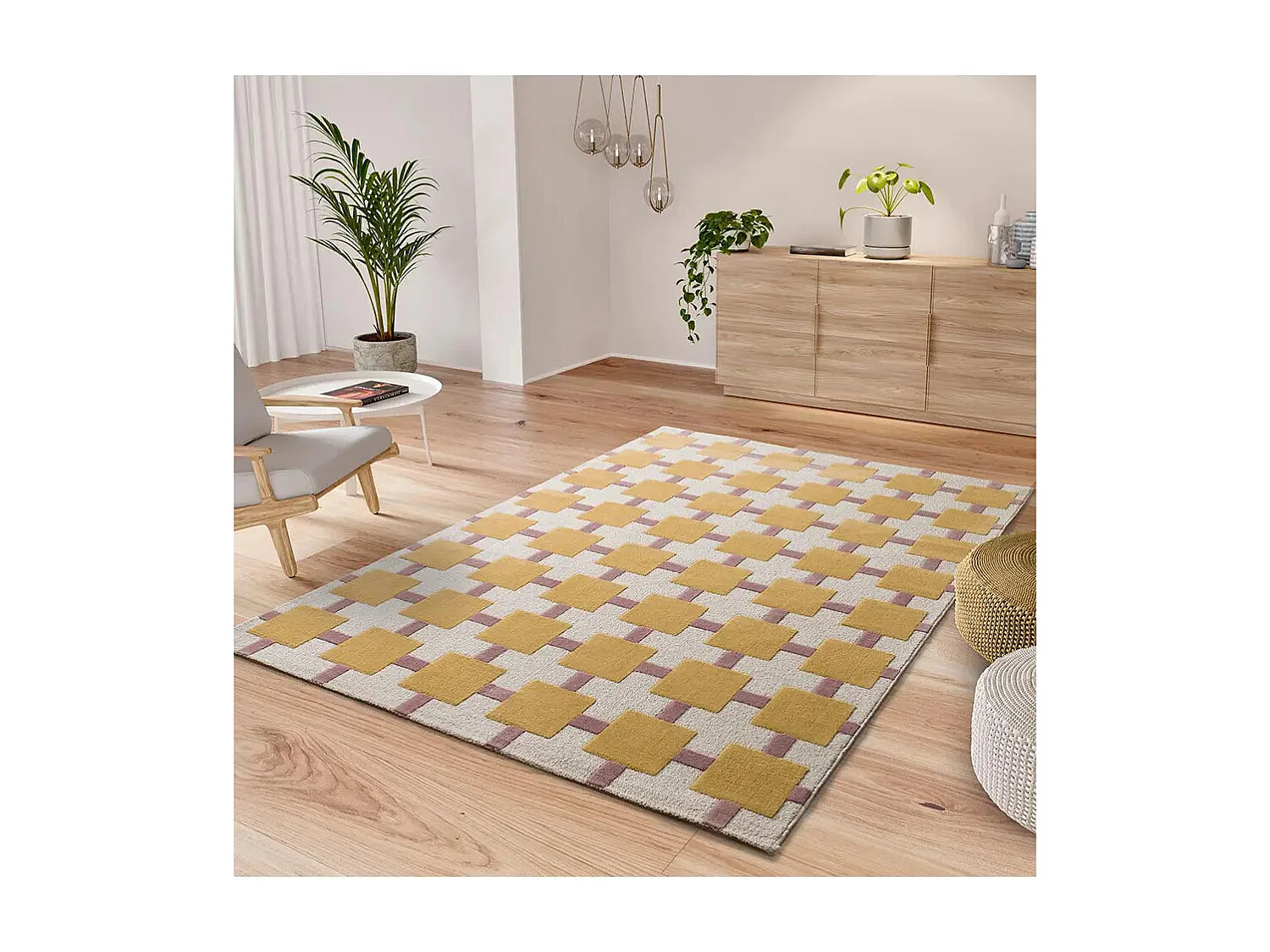 Tapis intérieur - géométrique - moutarde / rose - 120 x 170 cm - FLASHY