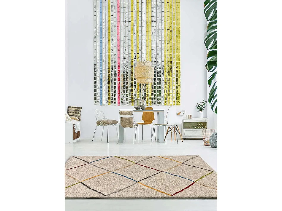 Hochflorteppich - ethnisch - weiß - 190x280 cm - KASBAH