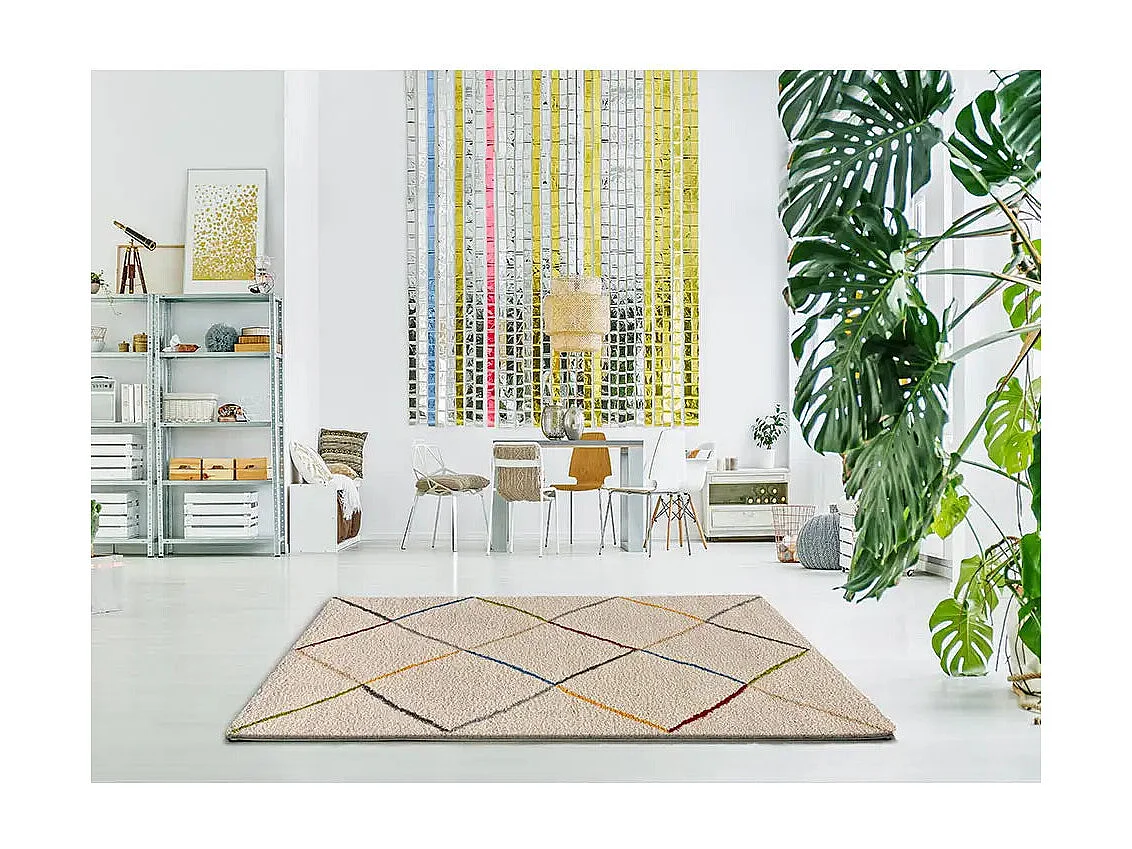 Hochflorteppich - ethnisch - weiß - 190x280 cm - KASBAH