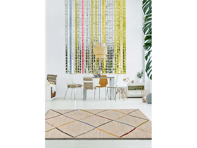 Hochflorteppich - ethnisch - weiß - 190x280 cm - KASBAH