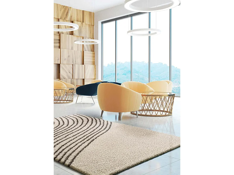 Tapis intérieur - shaggy abstrait - blanc / noir - 140 x 200 cm - LUSH