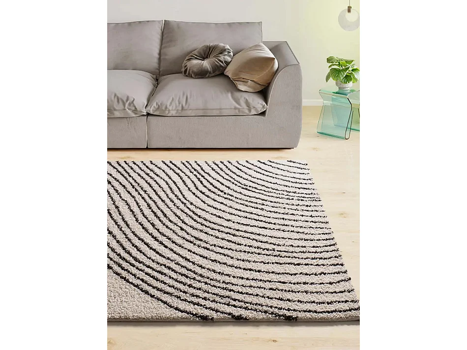 Tapis intérieur - shaggy abstrait - blanc / noir - 140 x 200 cm - LUSH