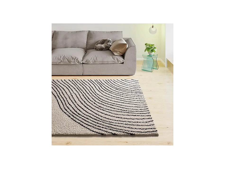 Tapis intérieur - shaggy abstrait - blanc / noir - 140 x 200 cm - LUSH