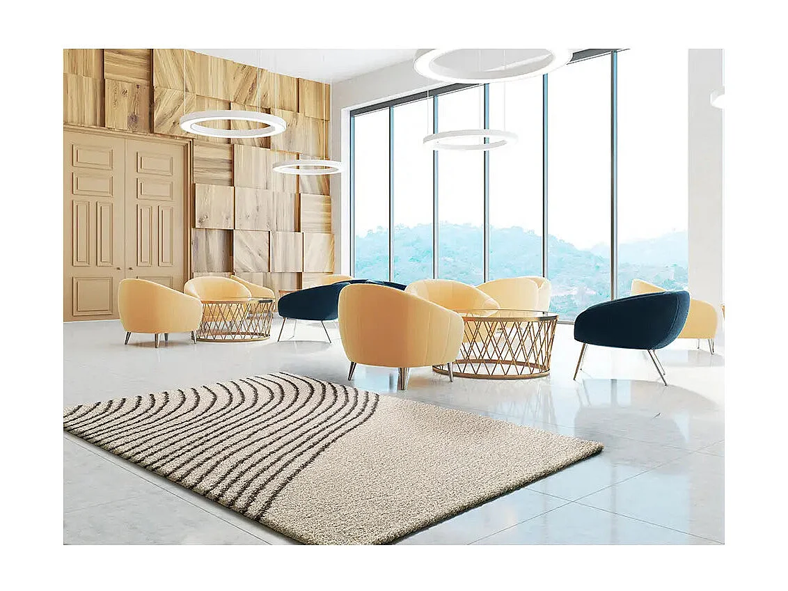 Tapis intérieur - shaggy abstrait - blanc / noir - 160 x 230 cm - LUSH