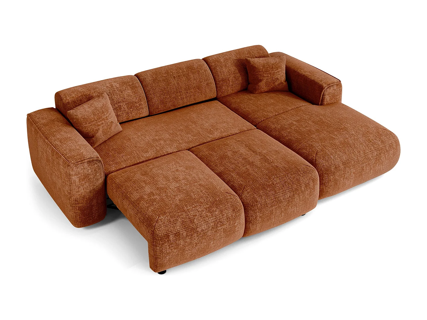 Canapé convertible angle droit 5 places YUMA en velours gaufré terracotta