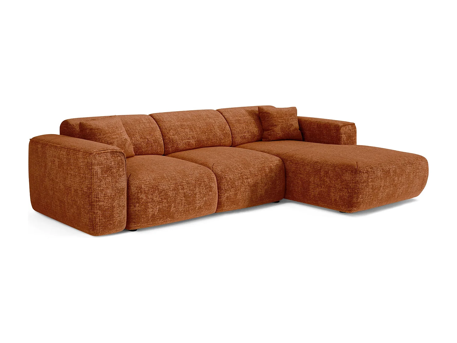 Canapé convertible angle droit 5 places YUMA en velours gaufré terracotta