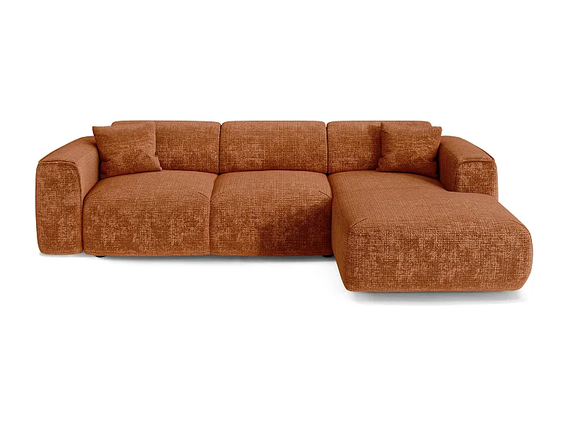Canapé convertible angle droit 5 places velours gaufré terracotta YUMA