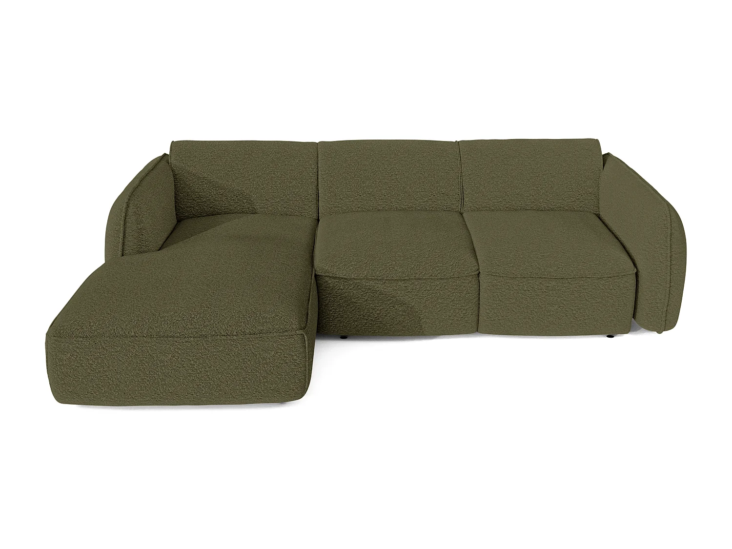 Canapé d'angle gauche convertible 4 places tissu bouclette vert olive LIVIA
