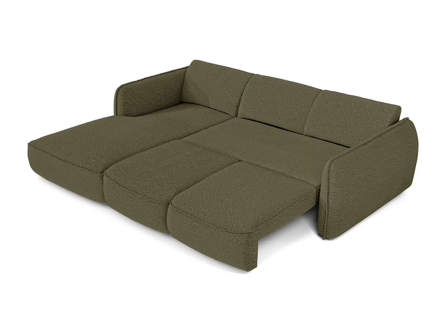 Canapé d'angle gauche convertible 4 places tissu bouclette vert olive LIVIA