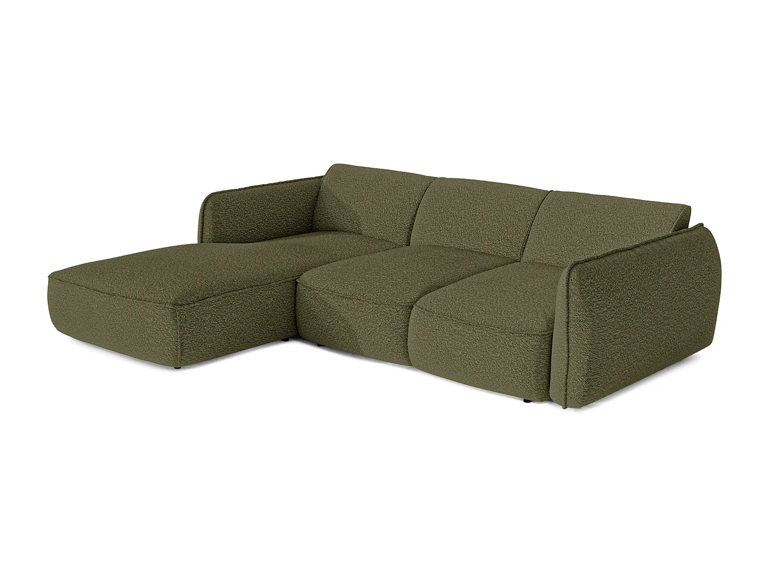 Canapé d'angle gauche convertible 4 places tissu bouclette vert olive LIVIA