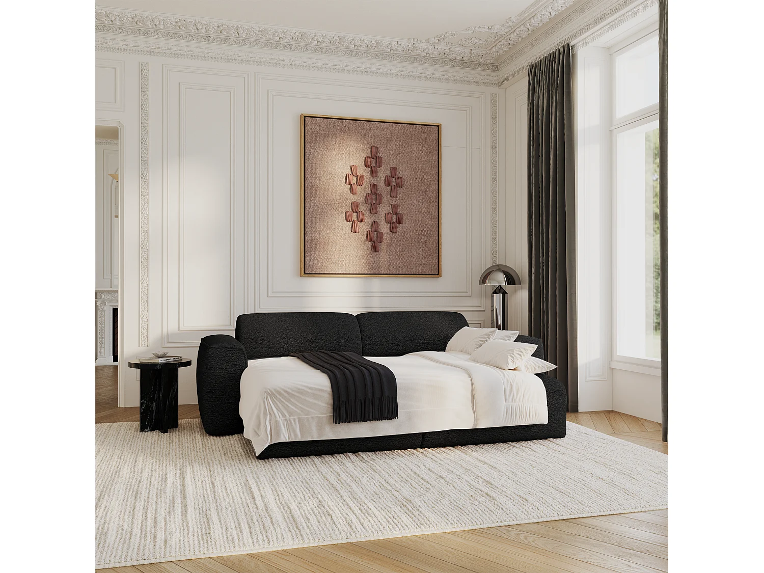 Canapé convertible 4 places bouclette noir YUMA