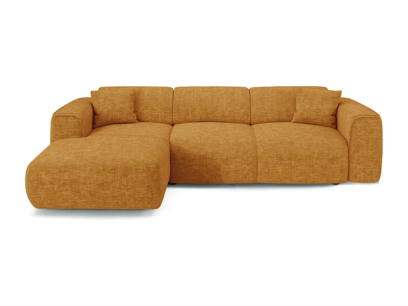 Canapé convertible angle gauche 5 places velours texturé moutarde YUMA