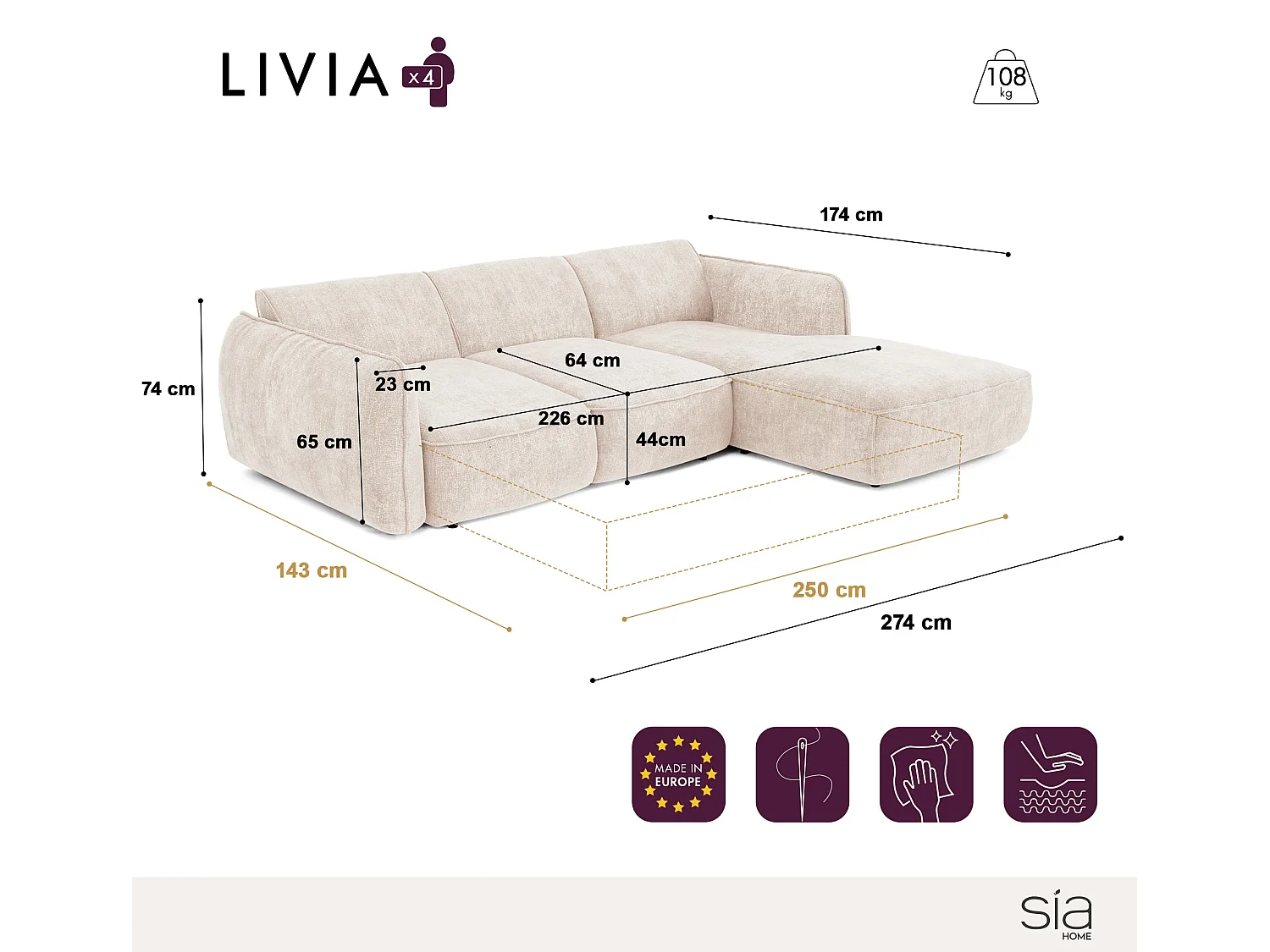 Canapé d'angle droit convertible 4 places velours tramé antracite LIVIA