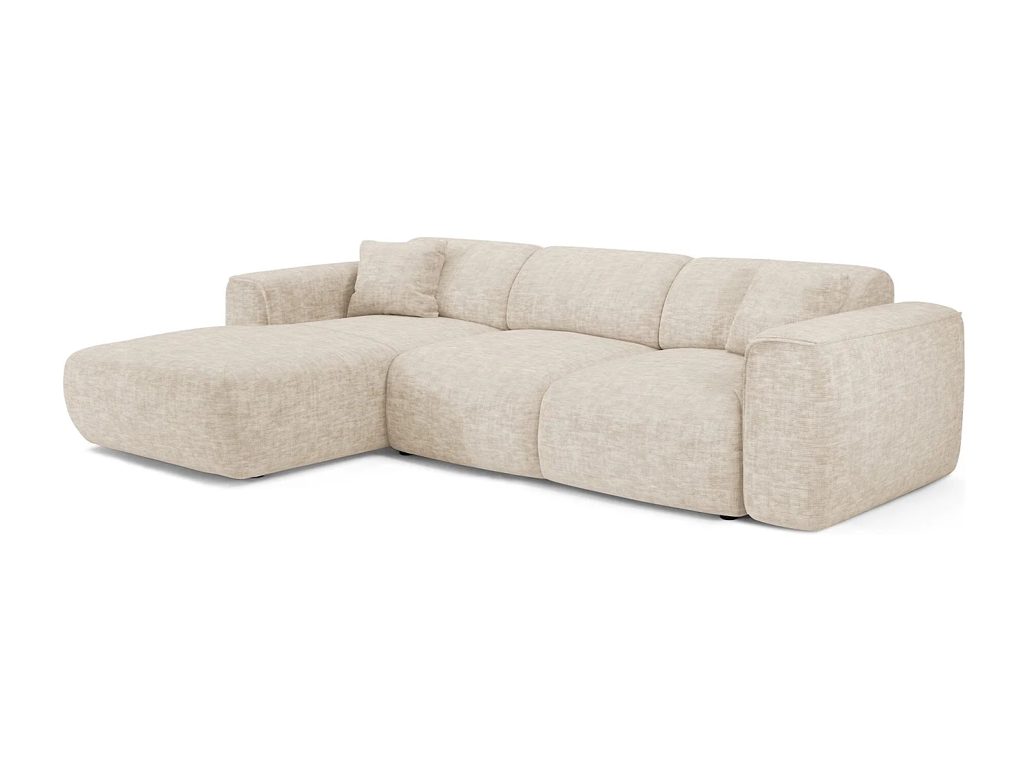 Canapé convertible angle gauche 5 places velours texturé beige YUMA