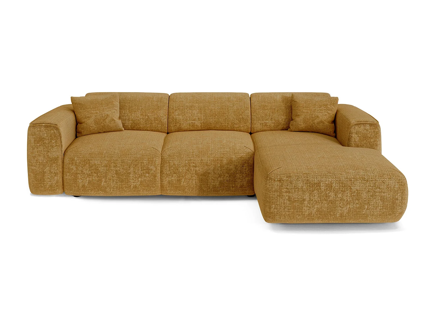 Canapé convertible angle droit 5 places velours gaufré moutarde YUMA