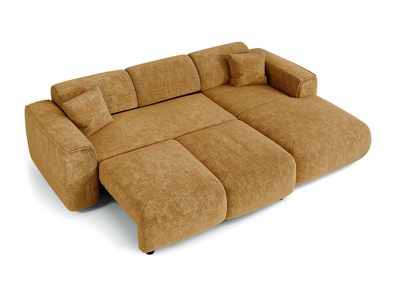 Canapé convertible angle droit 5 places velours gaufré moutarde YUMA