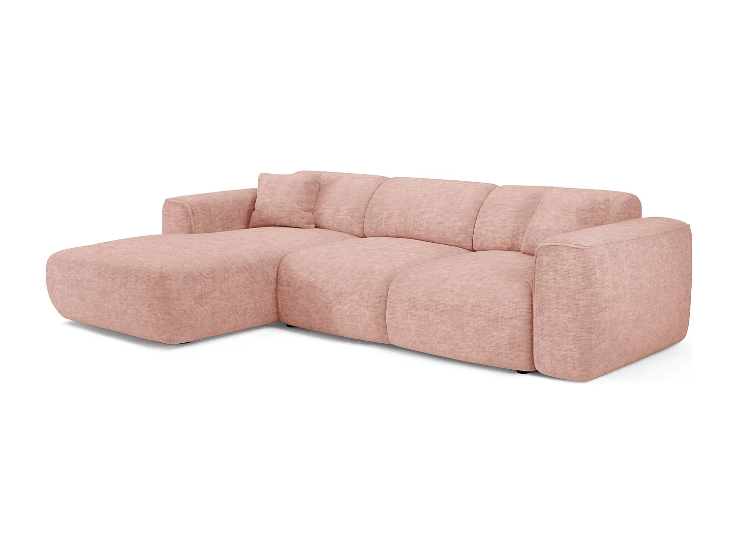 Canapé convertible angle gauche 5 places velours texturé rose vintage YUMA