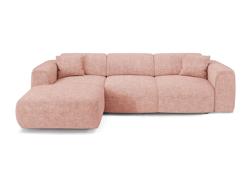 Canapé convertible angle gauche 5 places velours texturé rose vintage YUMA