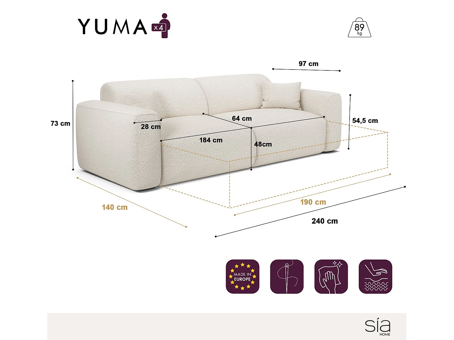 Canapé convertible 4 places en velours vert YUMA
