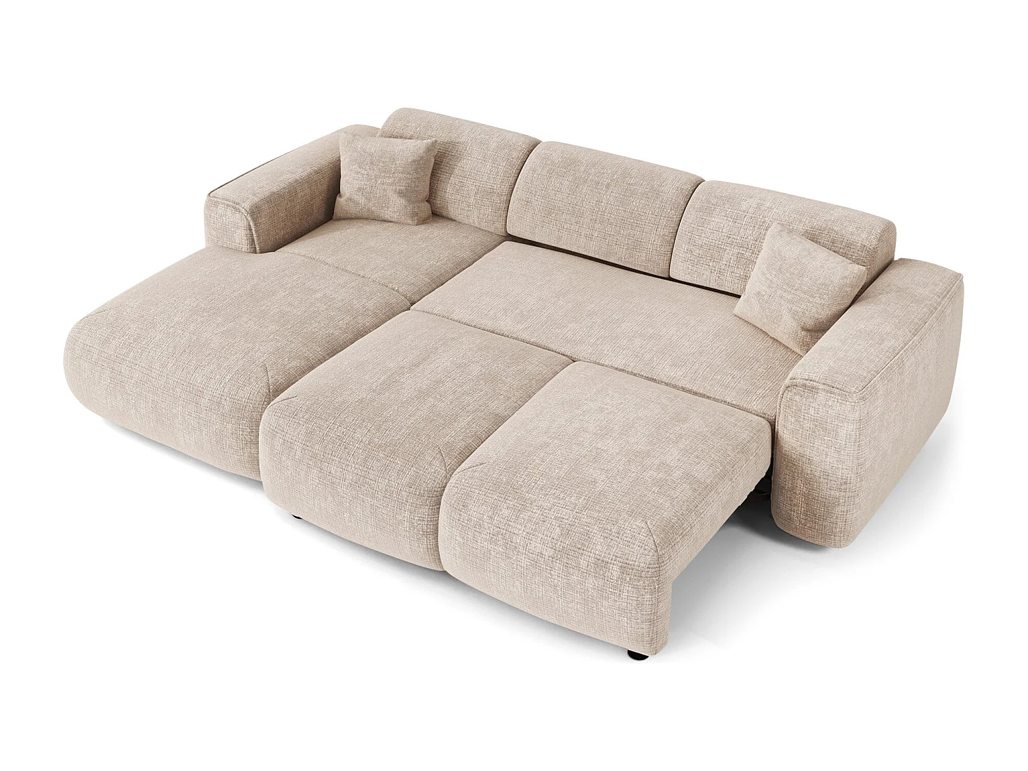 Canapé convertible angle gauche 5 places velours gaufré crème YUMA