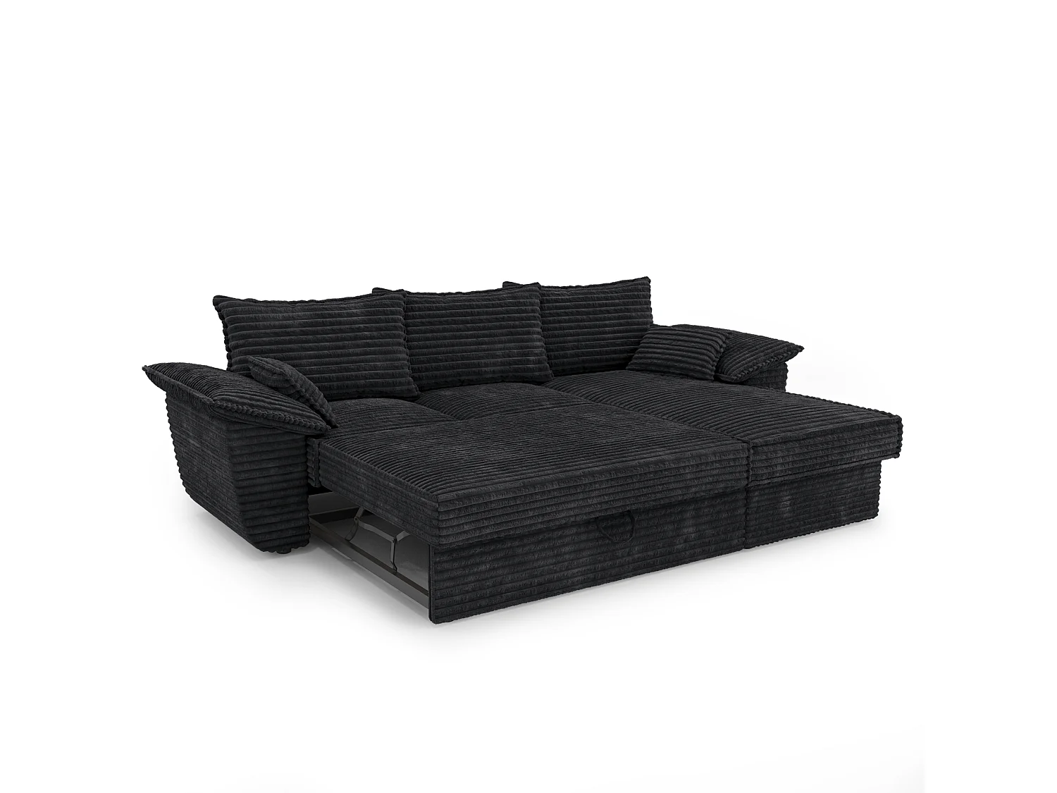 Canapé d'angle droit convertible velours côtelé XXL noir 257cm SASHA
