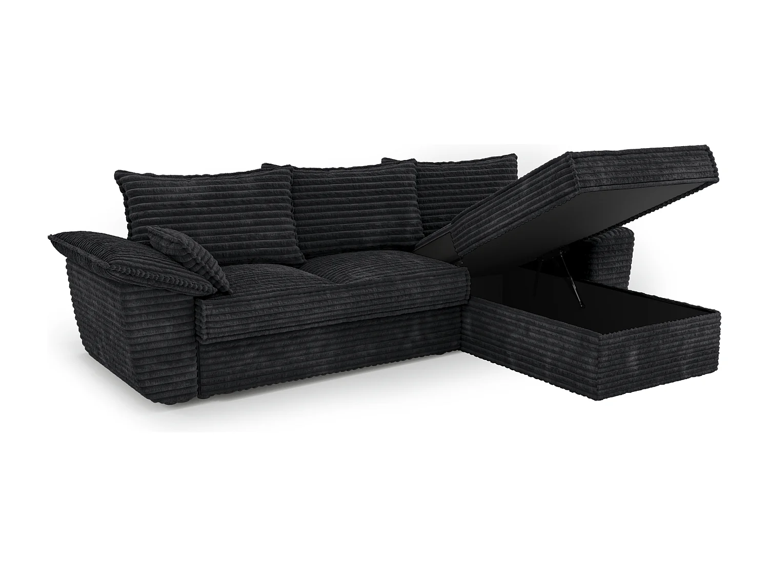 Canapé d'angle droit convertible velours côtelé XXL noir 257cm SASHA