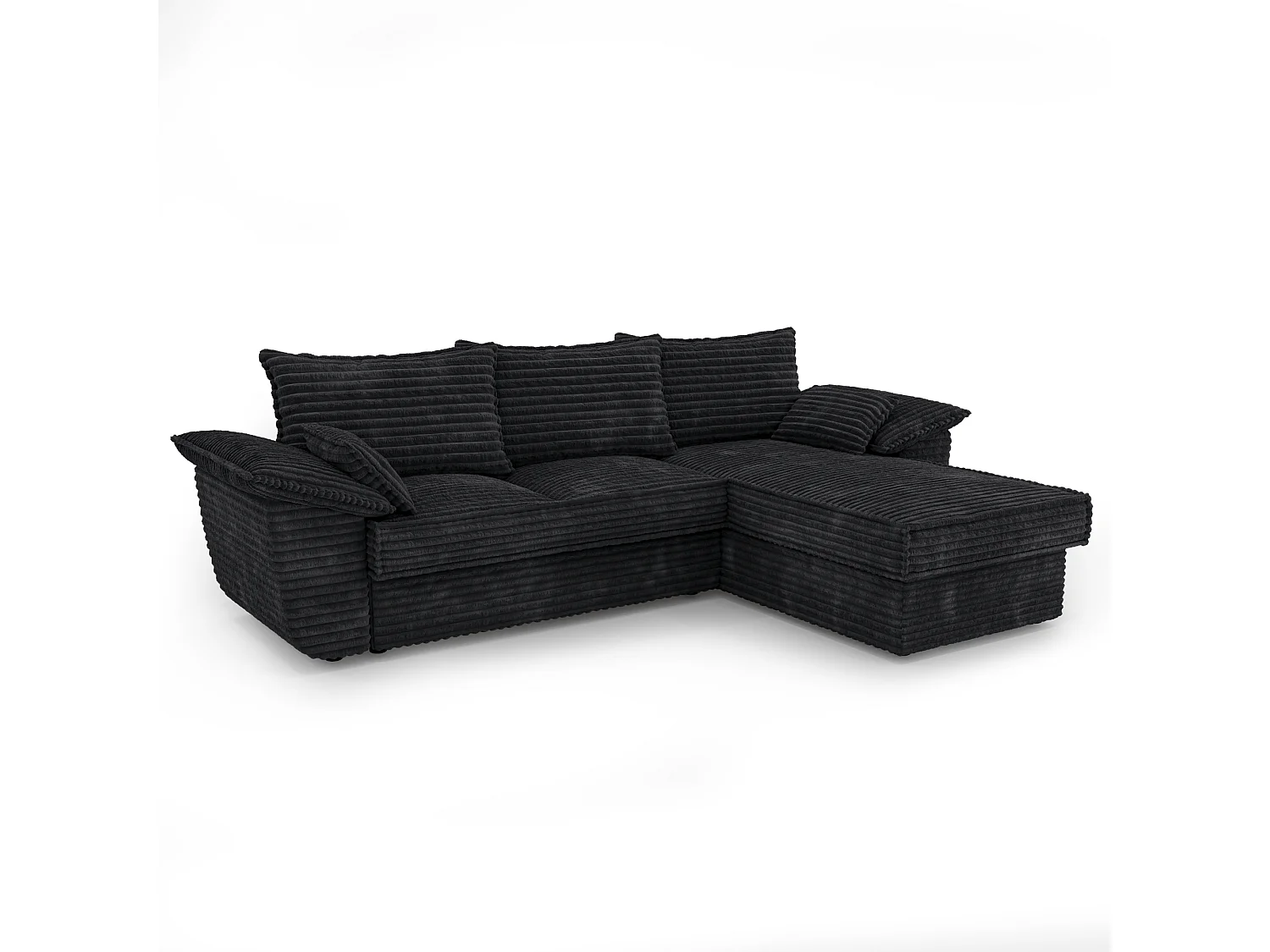Canapé d'angle droit convertible velours côtelé XXL noir 257cm SASHA