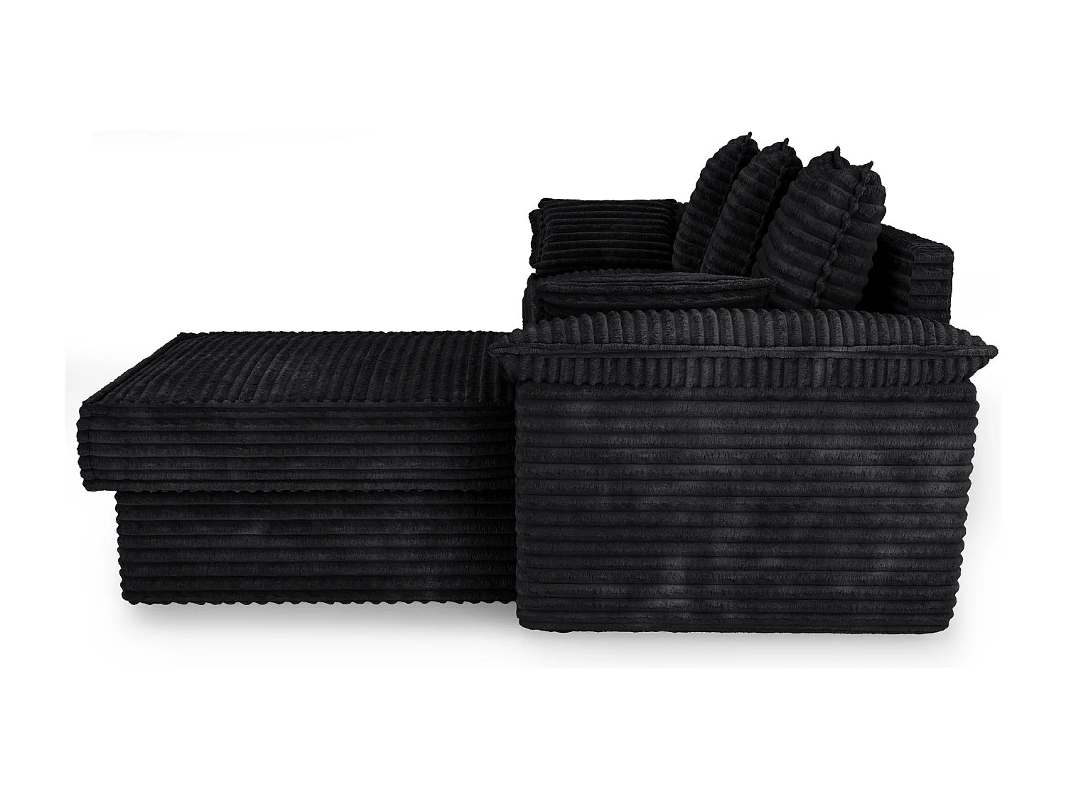 Canapé d'angle droit convertible velours côtelé XXL noir 257cm SASHA