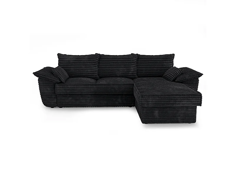 Canapé d'angle droit convertible velours côtelé XXL noir 257cm SASHA
